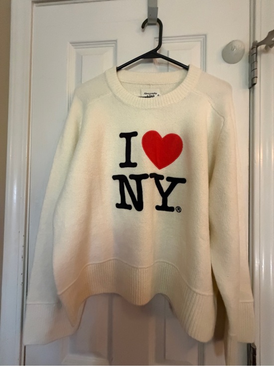 Abercrombie & Fitch Sweaters - Abercrombie & Fitch Cream Sweater with Red Heart and Black NY Logo